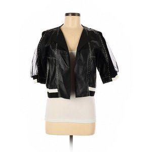 Aviun Leather Crop Black White Jacket Cardigan M
